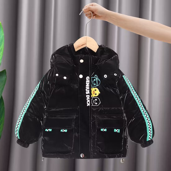 Abrigo con capucha para niños con relleno de nailon grueso, cálido y de alta calidad, relleno de plumón de pato